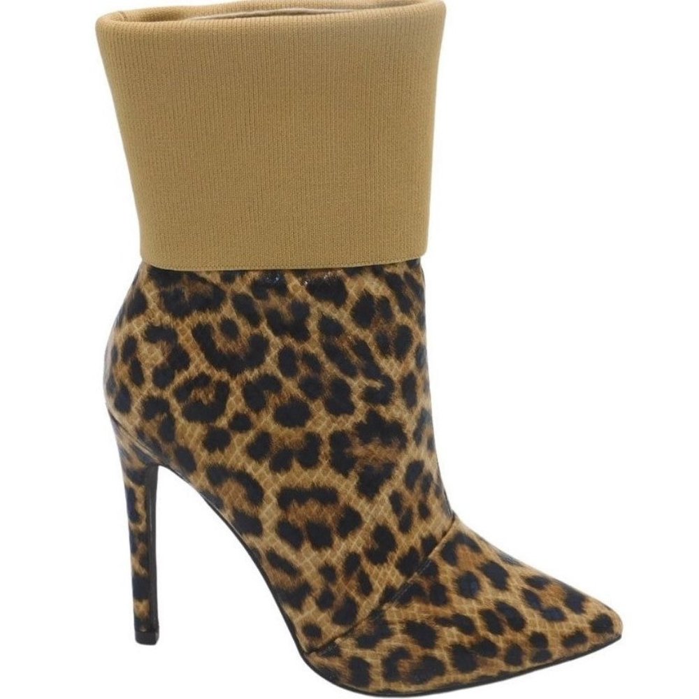 So Me Women's 3/4 Cuff Leopard Print Pointed Toe High Heel Side Zipper Booties